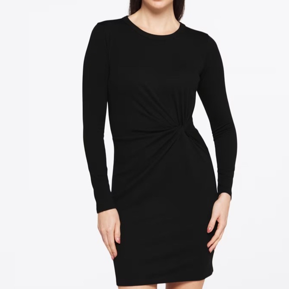 Socialite Black Long Sleeve Knit Twist Dress - Picture 2 of 7